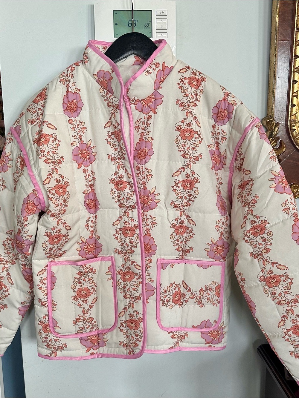Floral Quilted Jacket in Cream and Pink S